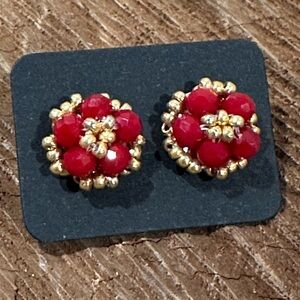 Source Unknown Gold and Red Cluster Earrings